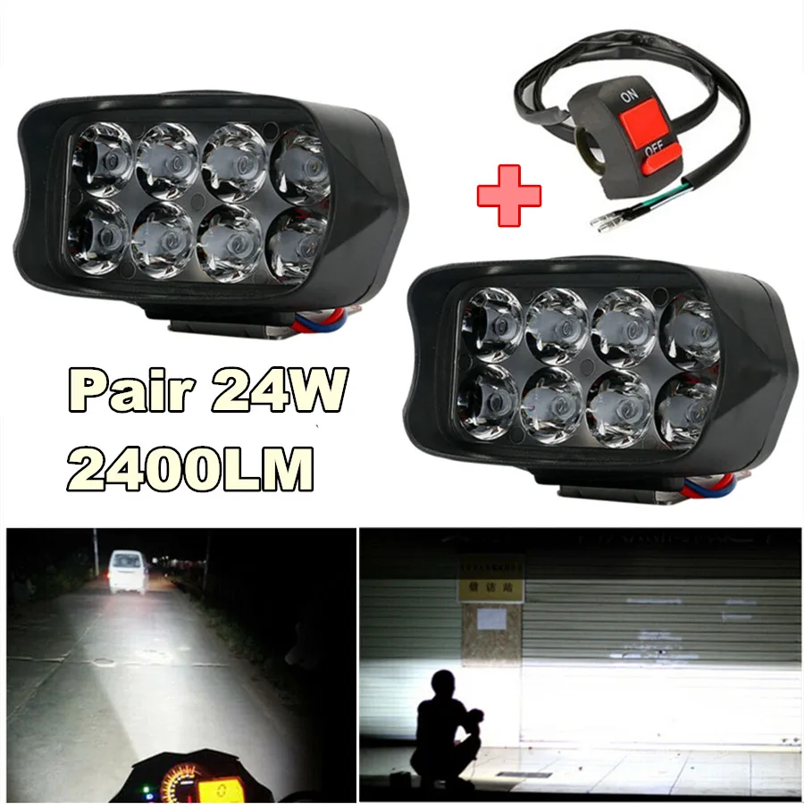 

1 Pair 24W 2400LM LED Work Light Bar Fog Spotlight DRL Headlight Driving Lamp for Car Truck Offroad 12-85V with Switch