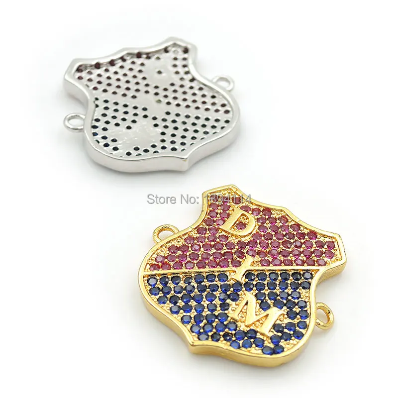 20*20*3mm Micro Pave Red&Blue CZ DIM Shield Connector Fit For Women As DIY Bracelets Accessory