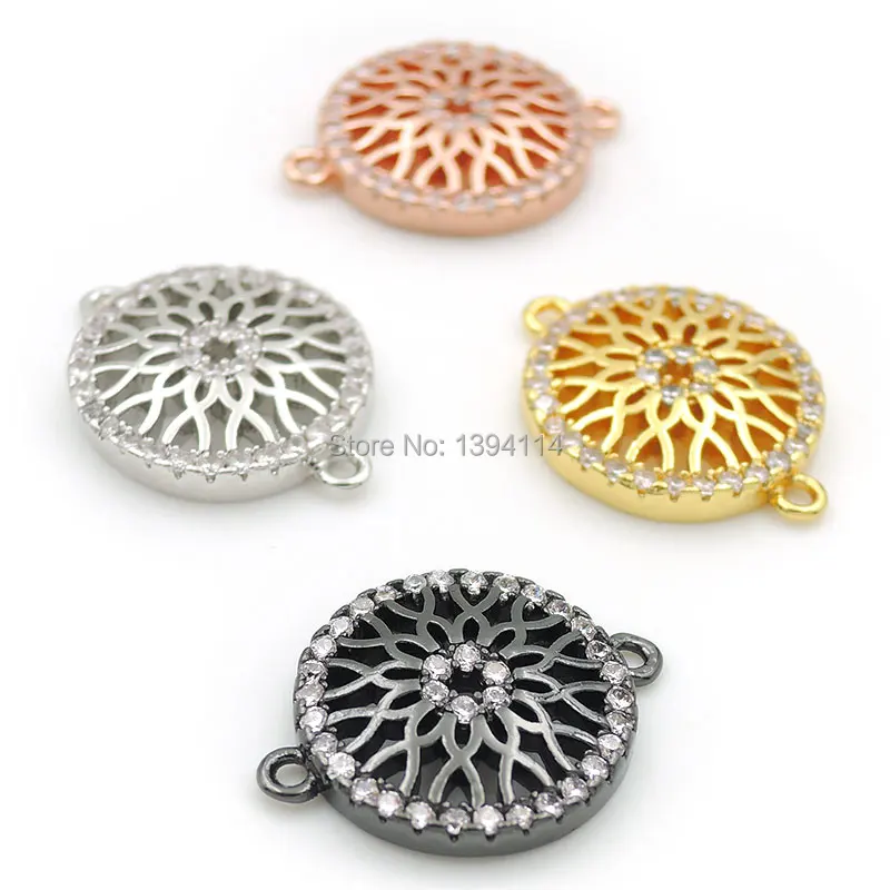 17*12*3mm Micro Pave Clear CZ Round Connector With Cross Filaments Fit For Women As DIY Bracelets Accessory