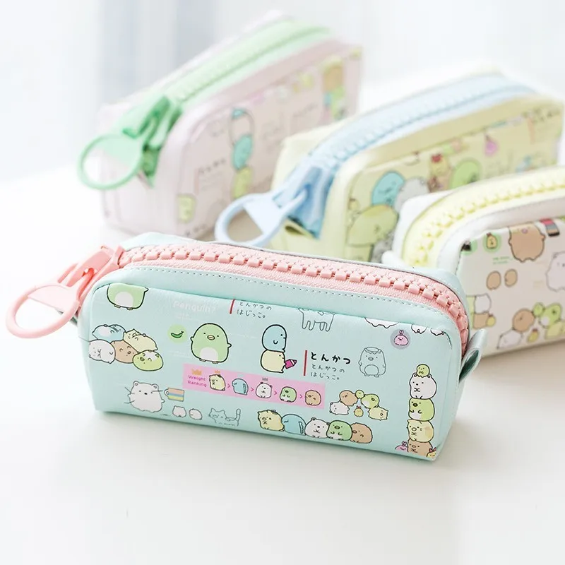 NOVERTY NEW Kawaii Cute PU Leather Cartoon Pencil Case School Student Supplies Pen Box Pen Bag Stationery Storage Bag 05156