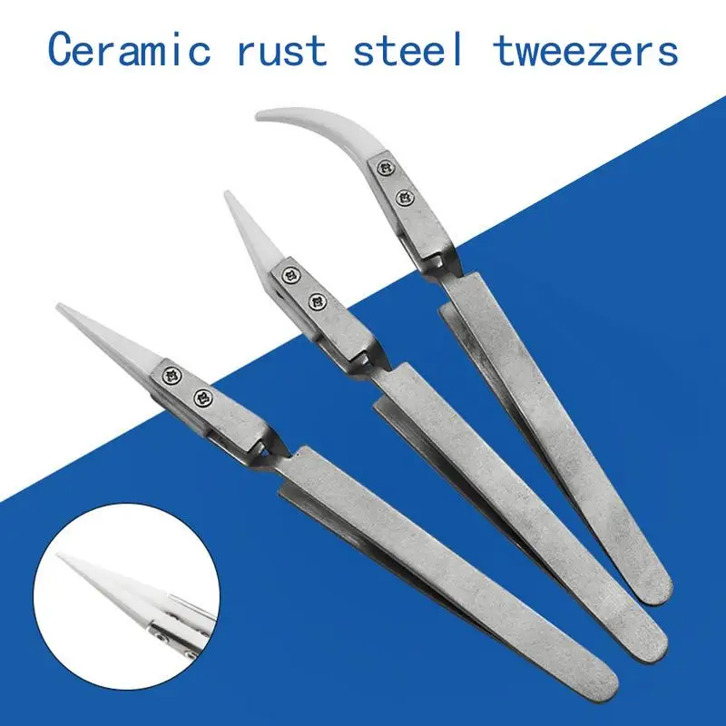 Stainless Steel Ceramic Tweezers Antimagnetic Acid Proof Precision Clamping Tweezers Hand Tools