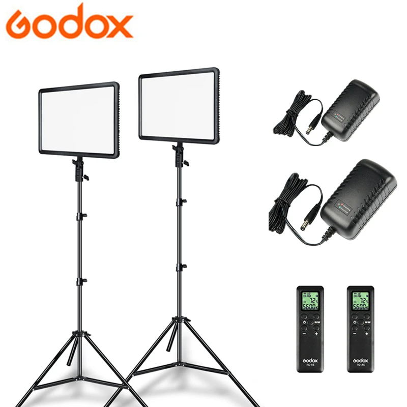 

Godox LED P260C LED Video Light *2 PCS Panel Lamp Ultra-thin 30W 3300-5600k With 2 PCS 2 M Light Stand Tripod For Photo Studio