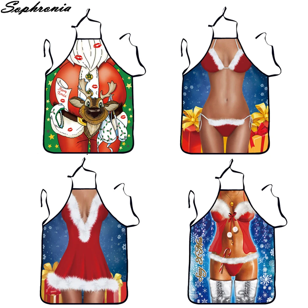 Christmas Chef Apron Cooking Kitchen Halterneck Waist Aprons Wedding Party Accessories For Women Men CWQ007