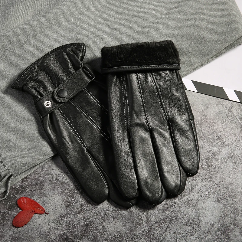 winter genuine leather men's gloves warm high-quality mitts thicken men mittens waterproof anti freezing glove