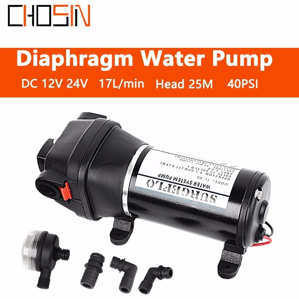 

Fl-40 Fl-44 12v 24v Dc Low Pressure 40psi(2.8bar) Lift Max 25m Electric Diaphragm Pump Irrigation Motorhome Car Water Supply