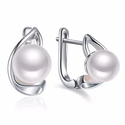 Sinya Fashion Moon Design Natural Pearls Earring In 925 Pure Sterling Silver For Women Mum Lover Girls Wedding Brand Jewelry Hot