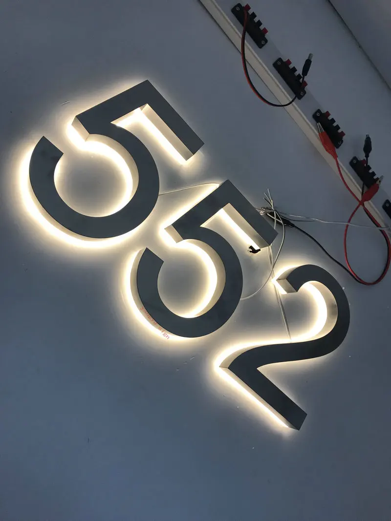 Custom outdoor 3d for signage backlit stainless steel lighted house number with illumination