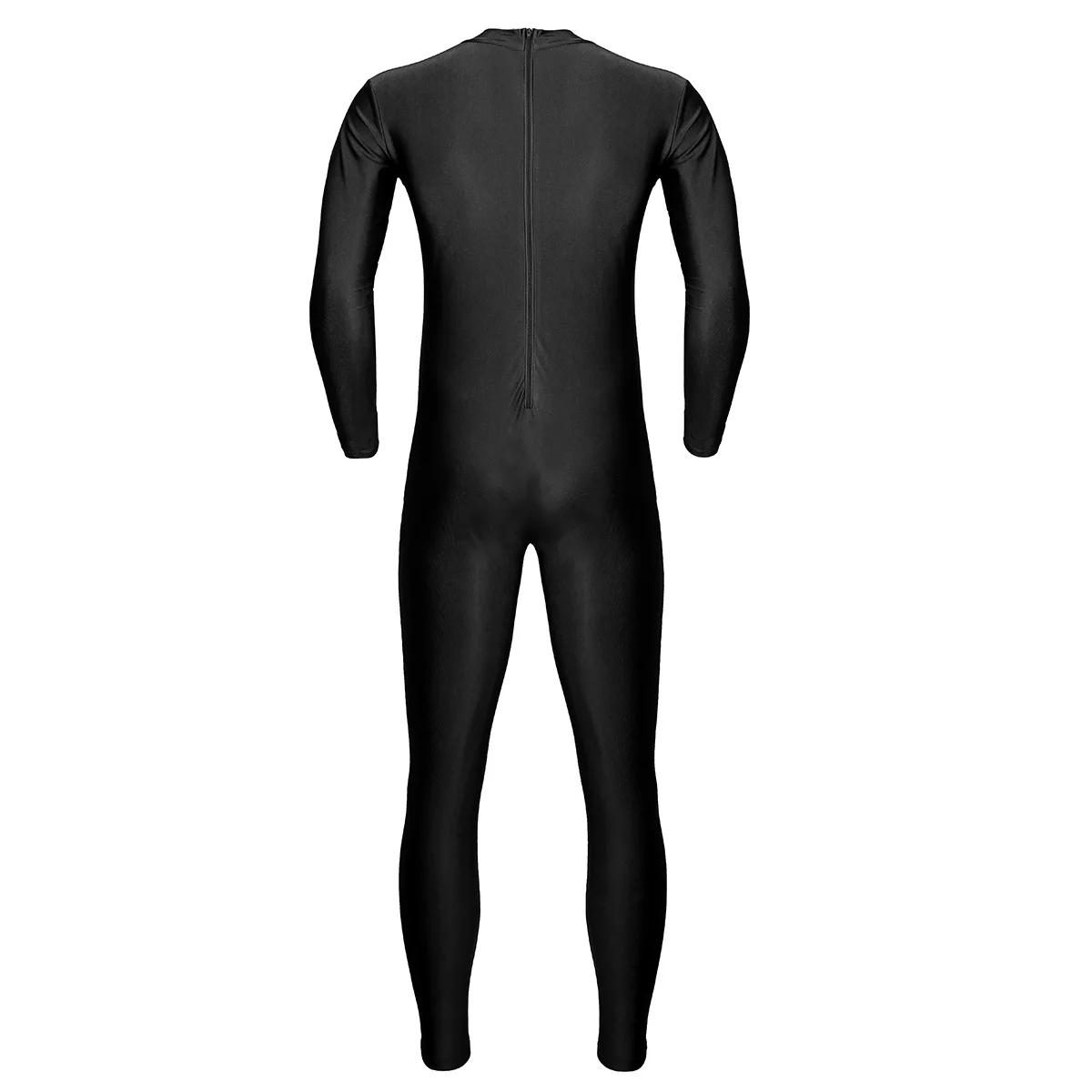 TiaoBug Men One-piece Long Sleeve Skin-Tight Solid Color Ballet Gymnastics Leotard Unitard Bodysuit Adult Stage Dance Costumes