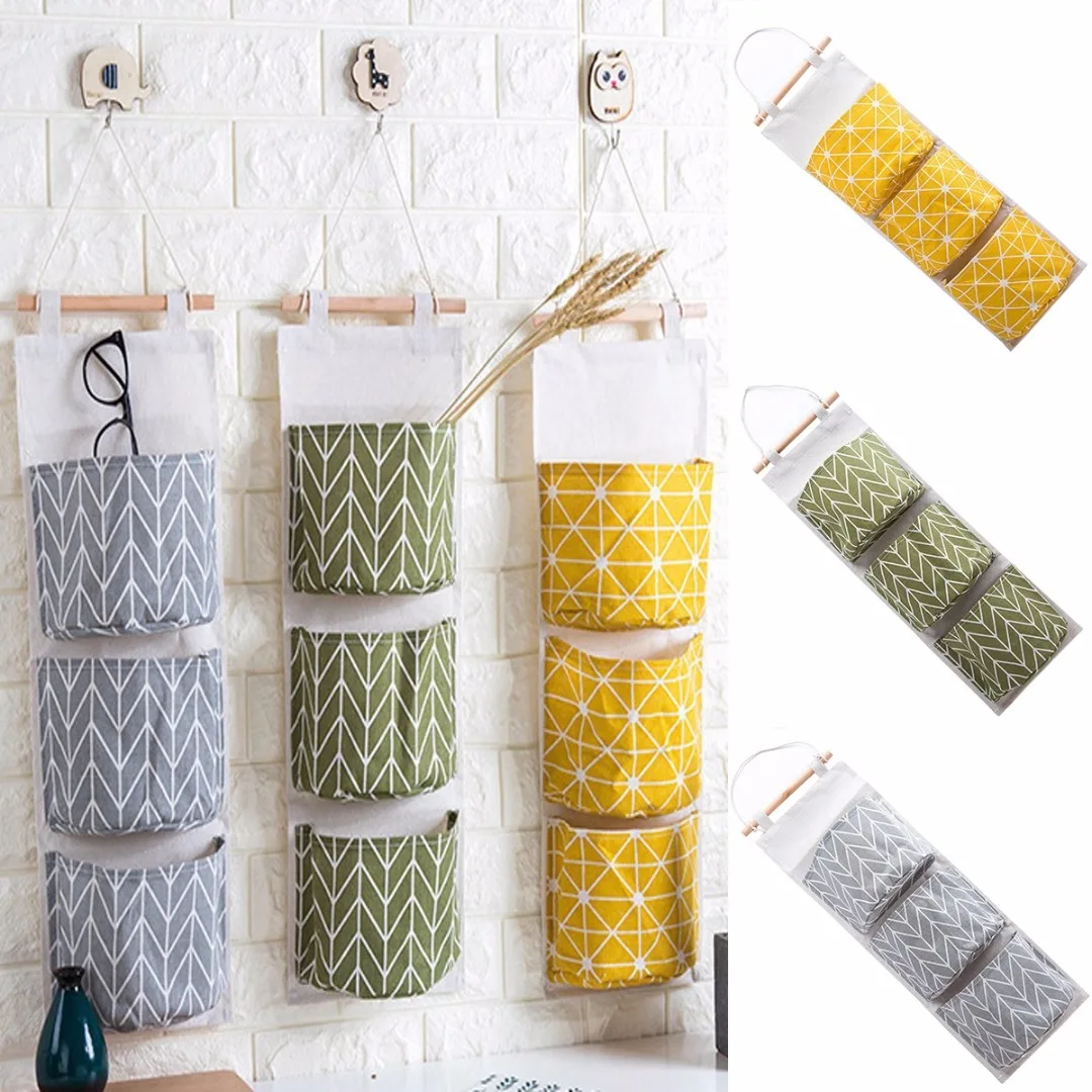 JX-LCLYL 3 Grids Wall Hanging Storage Bag Organizer Container Decor Pocket Pouch Home