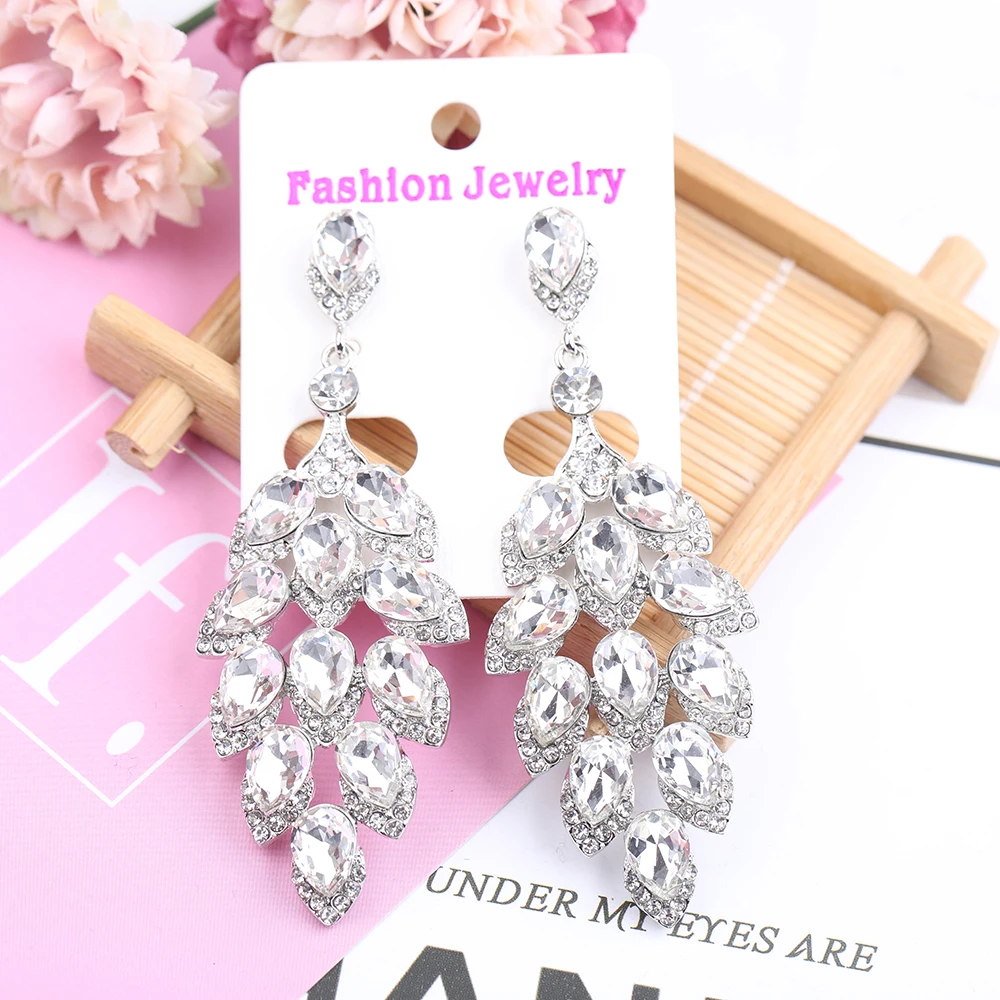 VEYO Wheat Spike Shape Champagne And White Two Color Luxury Elegant Rhinestone Crystal Drop Earrings for Women Fashion Jewelry