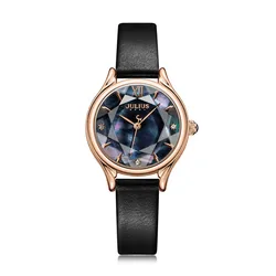 Mother-of-pearl Women's Watch Japan Quartz Elegant Fashion Hour Bracelet Real Leather Clock Girl's Birthday Gift Julius Box