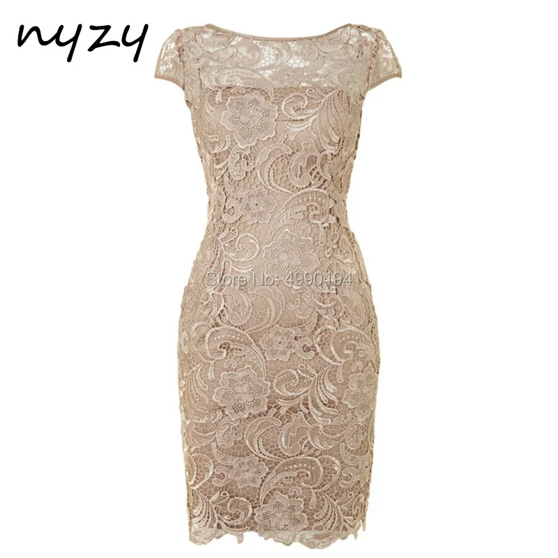 NYZY-Robe fourreau en dentelle à manches courtes pour mère de la mariée, robe de soirée de mariage champagne, tenues de marié, M45, 2024