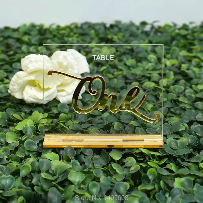 

Custom Clear Acrylic Wedding Table Numbers Calligraphy Gold Mirror Wedding Signs Number acrylic table numbers