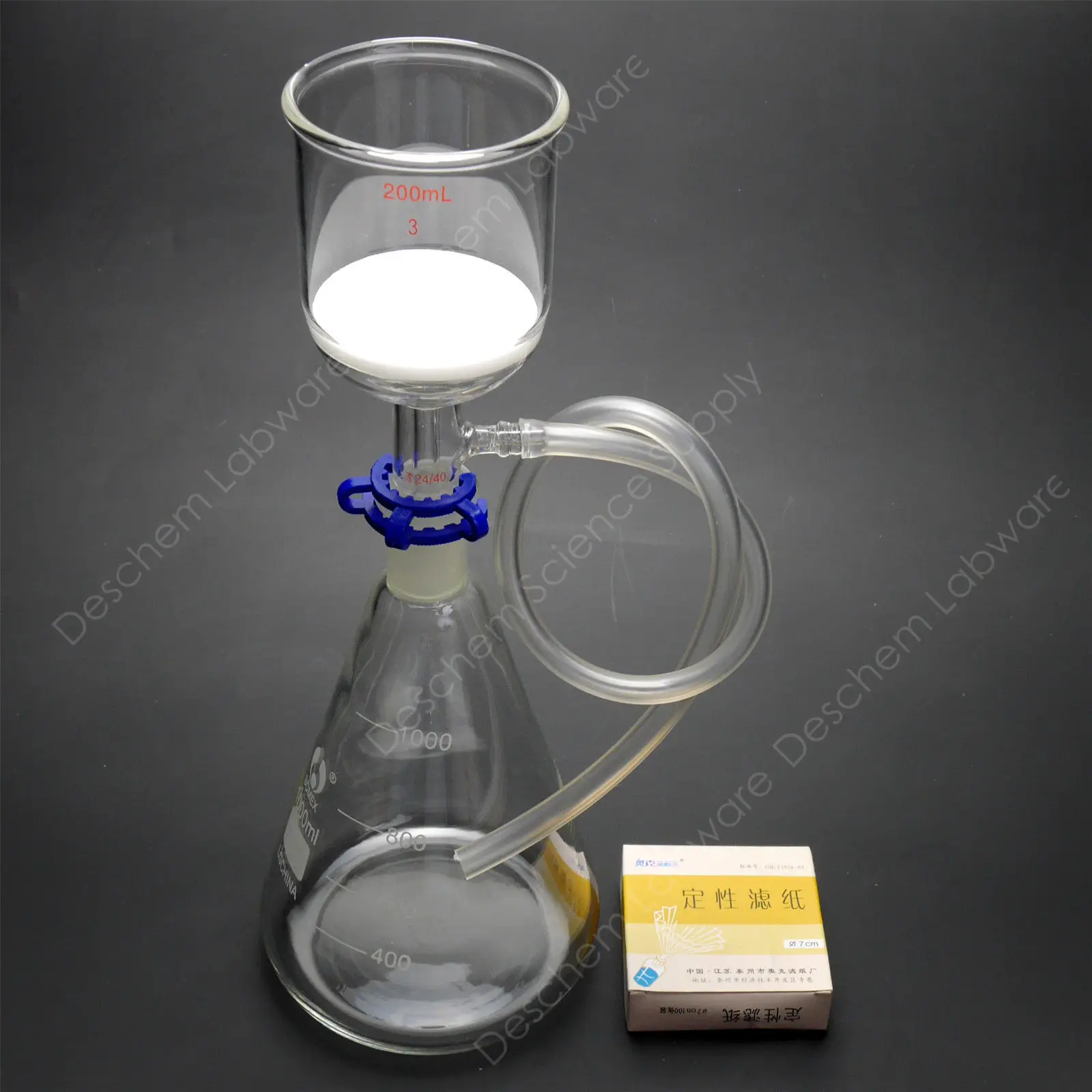 1000ml,Suction Filtration Kit,200ml Buchner Funnel,1L Flask,W/ 70mm Filter Pape