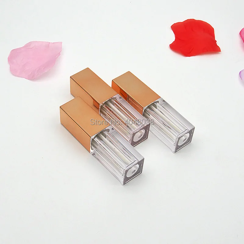 Lip Gloss Tube 3 ML Makeup Container Rose Gold Empty Lip Glaze Case Portable Refillable Plastic Bottle with Brush Lip Balm Tube