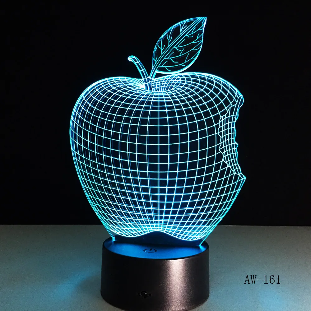 Apple 7 Colors 3D Desk Lamp LED Acrylic Vision Stereo Bedside Hologram Decor Touch Switch Light Night Light Gift For Kids AW-161