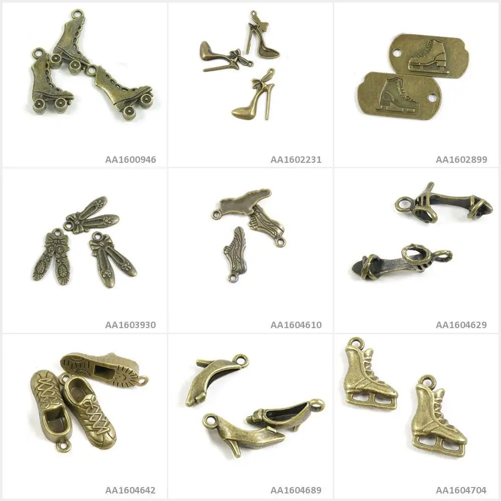 Antique Bronze Tone Jewelry Charms Ice Skate Shoes High Heel Sports Sneakers Heels Ballet Signs Tag Roller Skates Bracelet