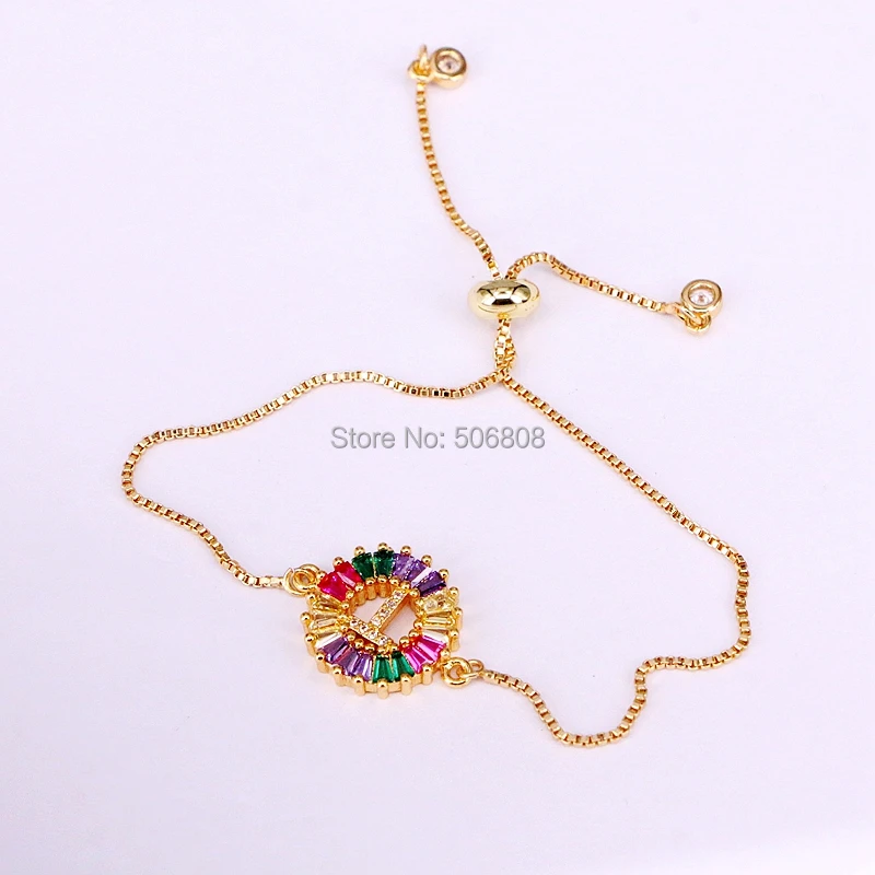 6PCS ZYZ-B0543 New Initials Letter Connector Bracelet, Pave Colorful CZ Crystal Alphabet Letter Connector Jewelry Bracelets