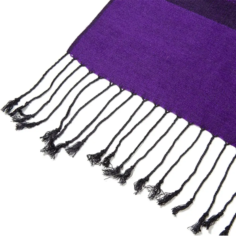 Pashimina Silk Paisley Scarf Jacquard Autumn Warp Winter Shawl Cashmere Hijab Long 2 Tones Soft High Quality Gift Purple Black