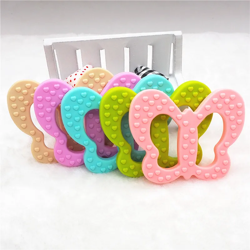 Chenkai 2PCS Cute Silicone Butterfly Teether DIY Baby Animal Pendant Pacifier Dummy Sensory Jewelry Making Charms BPA Free Toy