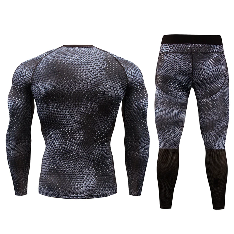 Brand 2 piece sportswear mens youth MMA Rash Guard men's alliance snakeskin suit compression clothing muscle men snake skin spot