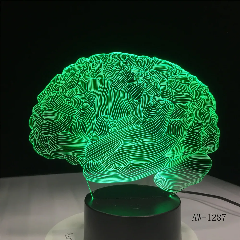 Brain Shape 3D Illusion Lamp 7 Color Change Touch Switch LED Night Light Acrylic Desk lamp Atmosphere Novelty Lighting AW-1287