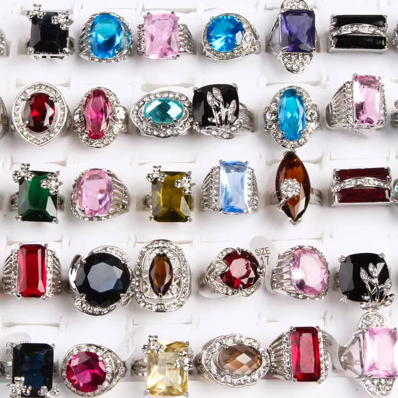 Wholesale 10 pieces mix and match wedding ring ring boulder zircon ring female / men color stone