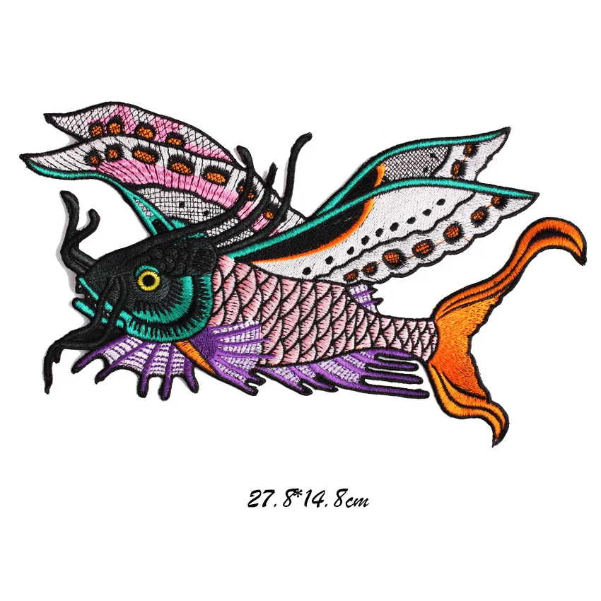 Flying Fish Large Patch for Jackets Sweater Shirt Cool DIY Sewing Embroidery Clothing Appliques Big Biker Patches Hippie Parches