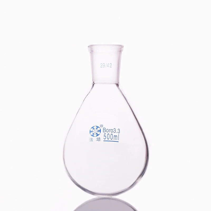 

FAPE Flask eggplant shape, Short neck standard grinding mouth, Capacity 500mL and joint 29/42, Eggplant-shaped flask