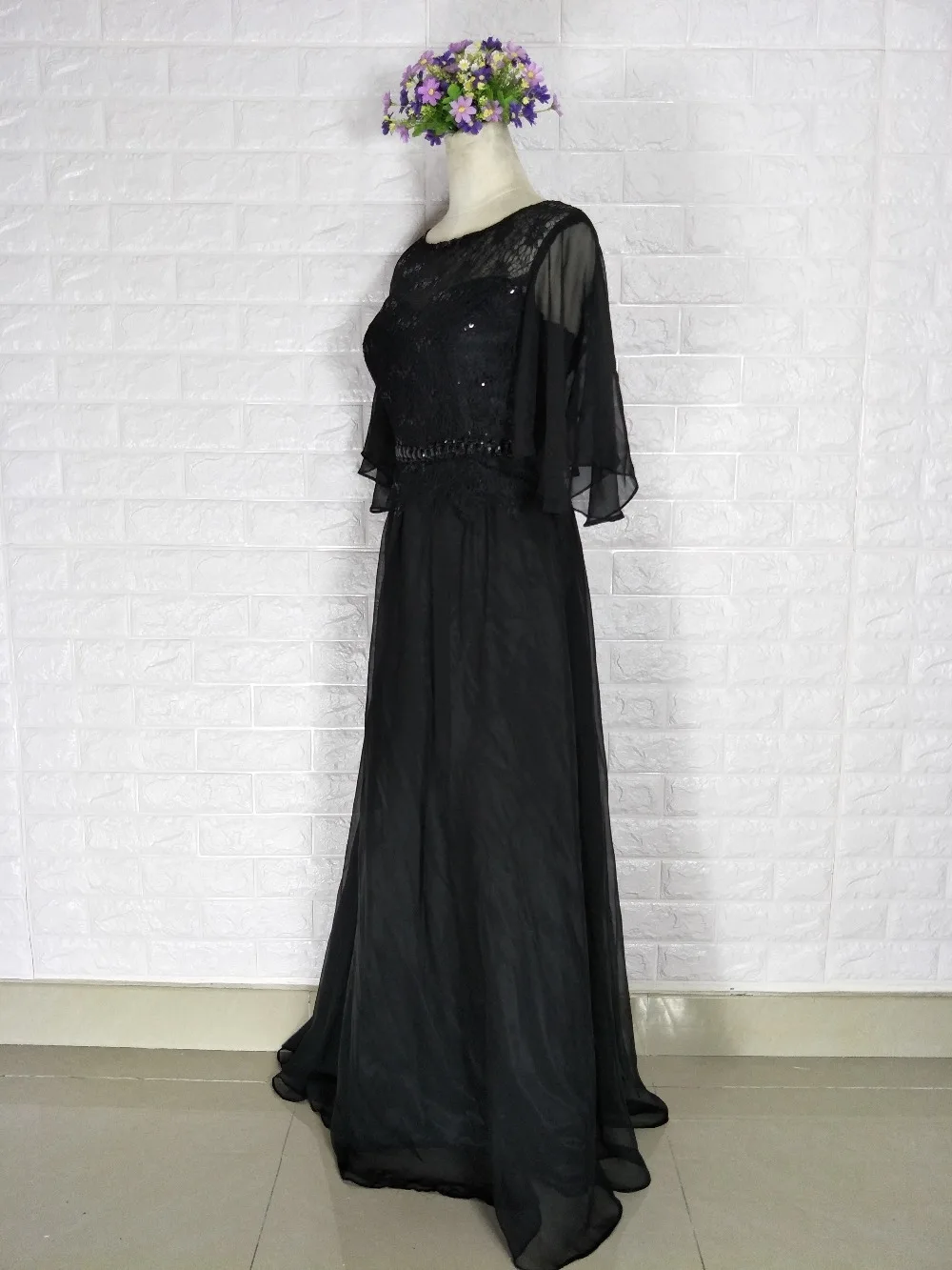 Robe asymétrique avec veste, asymétrique épaule dénudée, ligne a, en mousseline, avec mancherons, dentelle noire, faite à la main, pour mère de la mariée, personnalisée, livraison gratuite, 2018