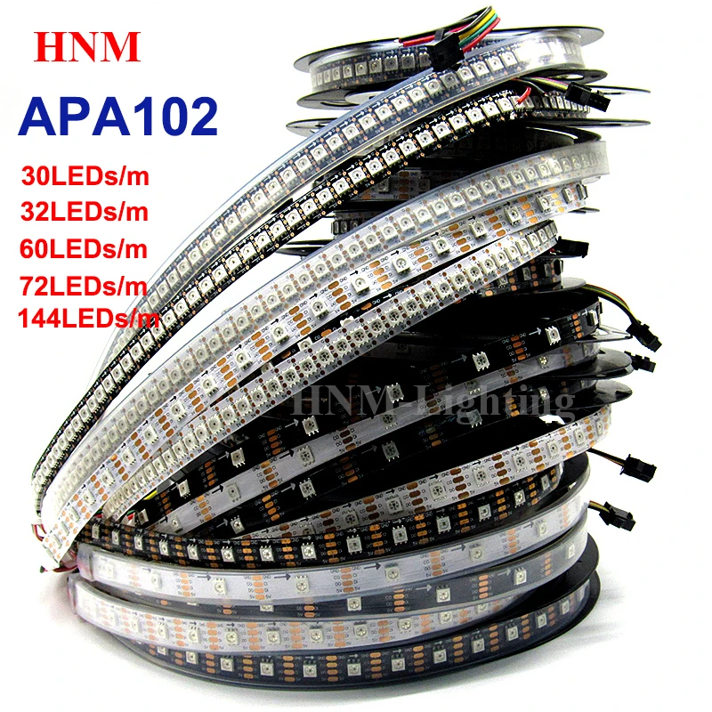 1m/2m/4m/5m 5V APA102 Digital Smart RGB LED Pixel Strip Light 30 32 60 72 144LEDs/Pixels/m IP20/IP65/IP67 DATA CLOCK Seperately