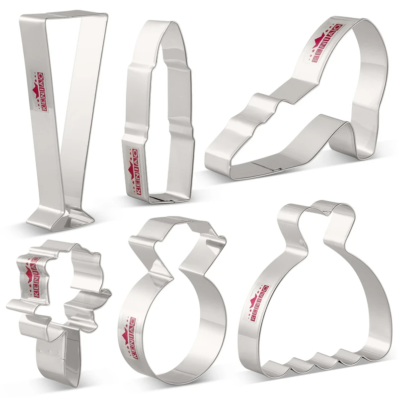 KENIAO Wedding Cookie Cutter Set - 6 Pieces - Valentine's Day Biscuit Fondant Sandwich Pastry Bread Molds - Stainless Steel