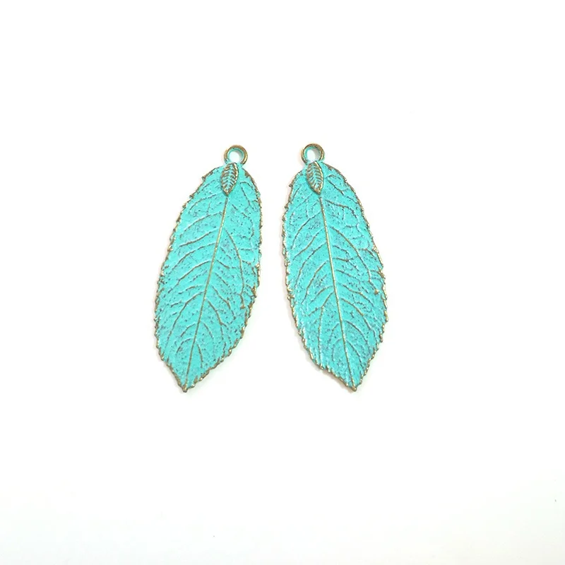 5pcs/bag 50*20MM New Retro Patina Plated Zinc Alloy Green Big Leaf Charms Pendants For DIY Accessories