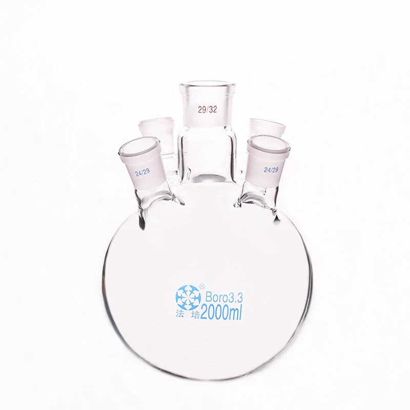 

Five-necked flask oblique shape,with five necks standard grinding mouth 2000ml,Middle joint 29/32,lateral joint 24/29