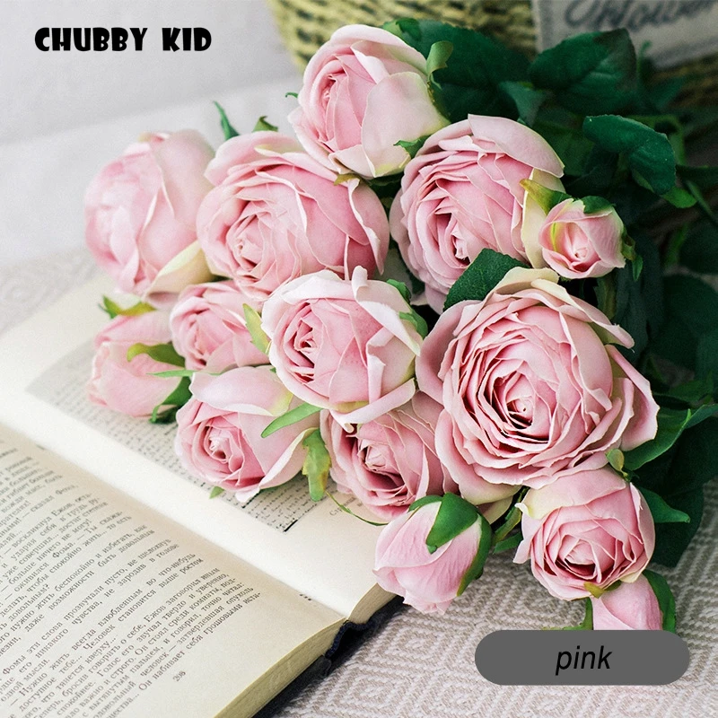 Wholesale High quality 3 heads artificial rose flowers nice fake rose wedding decorative silk rose wedding hot Rosa 12pcs/lot