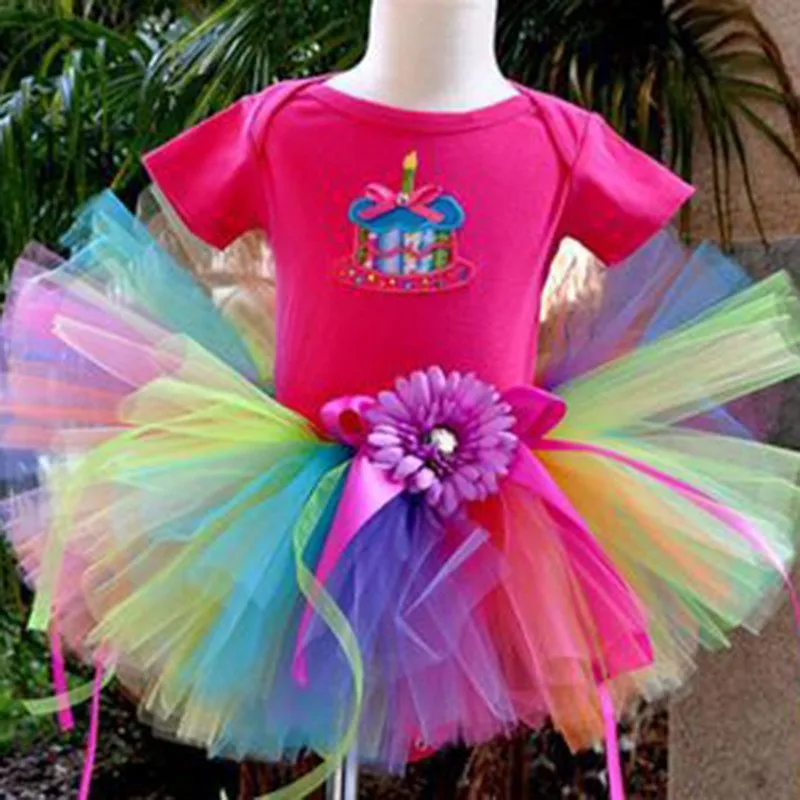 Colorful Baby Girls Tutu Skirts Infant Toddler Handmade Fluffy Ballet Tutus with Ribbon Bow and Headband Kids Tulle Pettiskirts