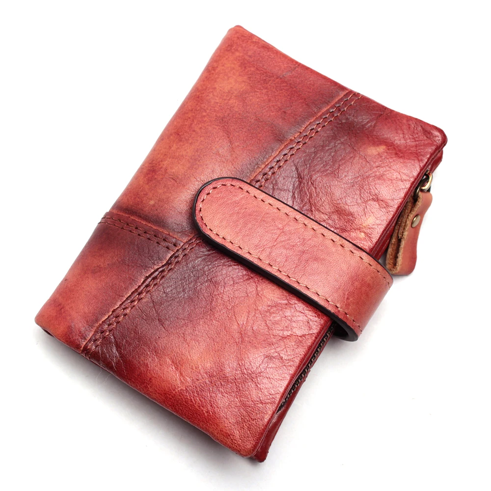 Men Wipe Color Wallet  Leather Purse Card Holder Handmade 100% Genuine Coin Multi-Function Large-Capacity