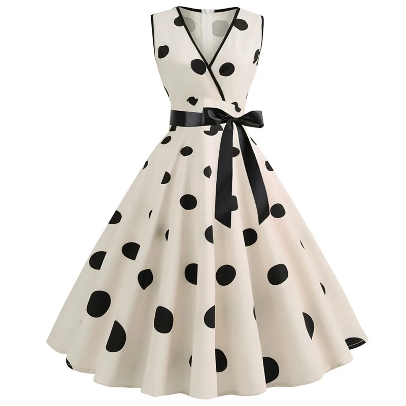 Print Robe Femme Vintage Dress Women Summer Polka Dot Casual Swing Vestidos Elegant Party Dress