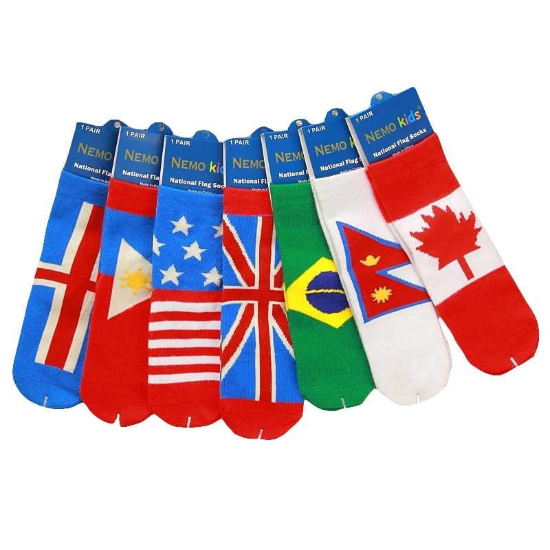 One Pairs Kids Boys Girls National Flag Socks Baby Boys Girls Socks Flag Pattern United Kingdom United States Iceland 2-4 Years