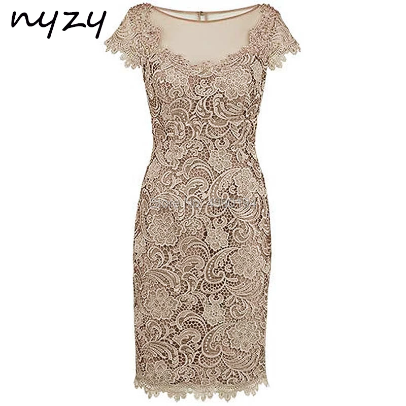 NYZY M47 Sheath Short Sleeves Lace Pink Mother of the Bride Dress Wedding Party Dress Groom Mother Outfits Godmother Gown 2024