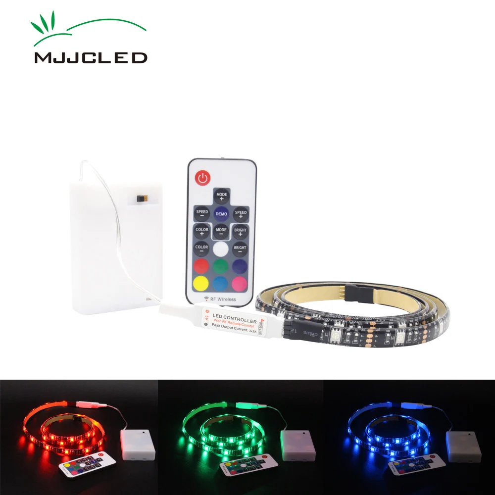 

3AA Battery Powered LED Strip RGB 5050 Tira LED Tape Waterproof 50CM 1M 2M Battery Remote Control Camping Home Decoration Light