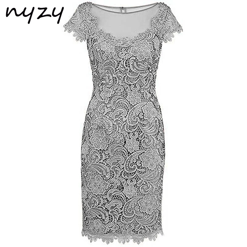 NYZY M47 Bainha Mangas Curtas Renda Rosa Mãe da Noiva Vestido de Festa de Casamento Noivo Mãe Roupas Vestido de Madrinha 2024