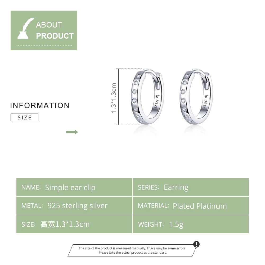 WOSTU Crystal Circle Hoop Earrings 925 Sterling Silver Korean Style Zircon Earrings For Women Wedding Minimalist Jewelry CTE101