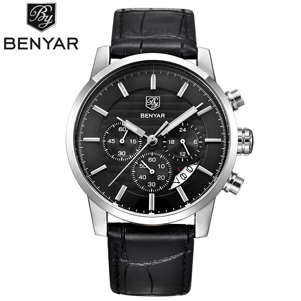 

Luxury Men's Leather Strap Watches Chronograph Sports Military Quartz Wristwatch Relogio Masculino Waterproof