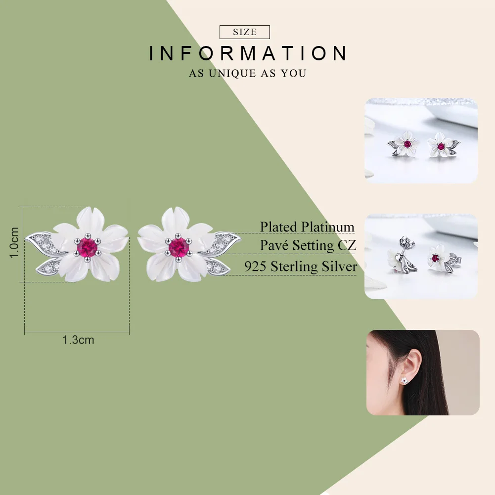 WOSTU White Shell Flower Stud Earrings 925 Sterling Silver Clear CZ Elegance Small Earrings For Women Delicate Jewelry CTE055