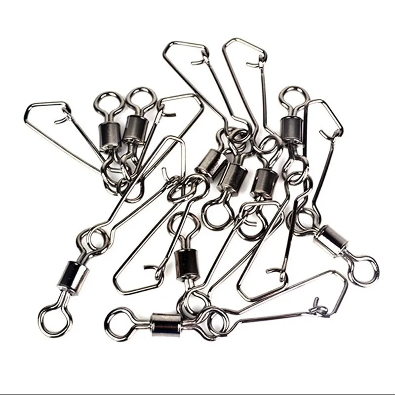 30PCS 2# 4# 6# 8#10# 12#14#  Stainless Steel Fishing Connector Barrel Swivels Rolling Swivel Nice Snap Pin Fishing Accessories