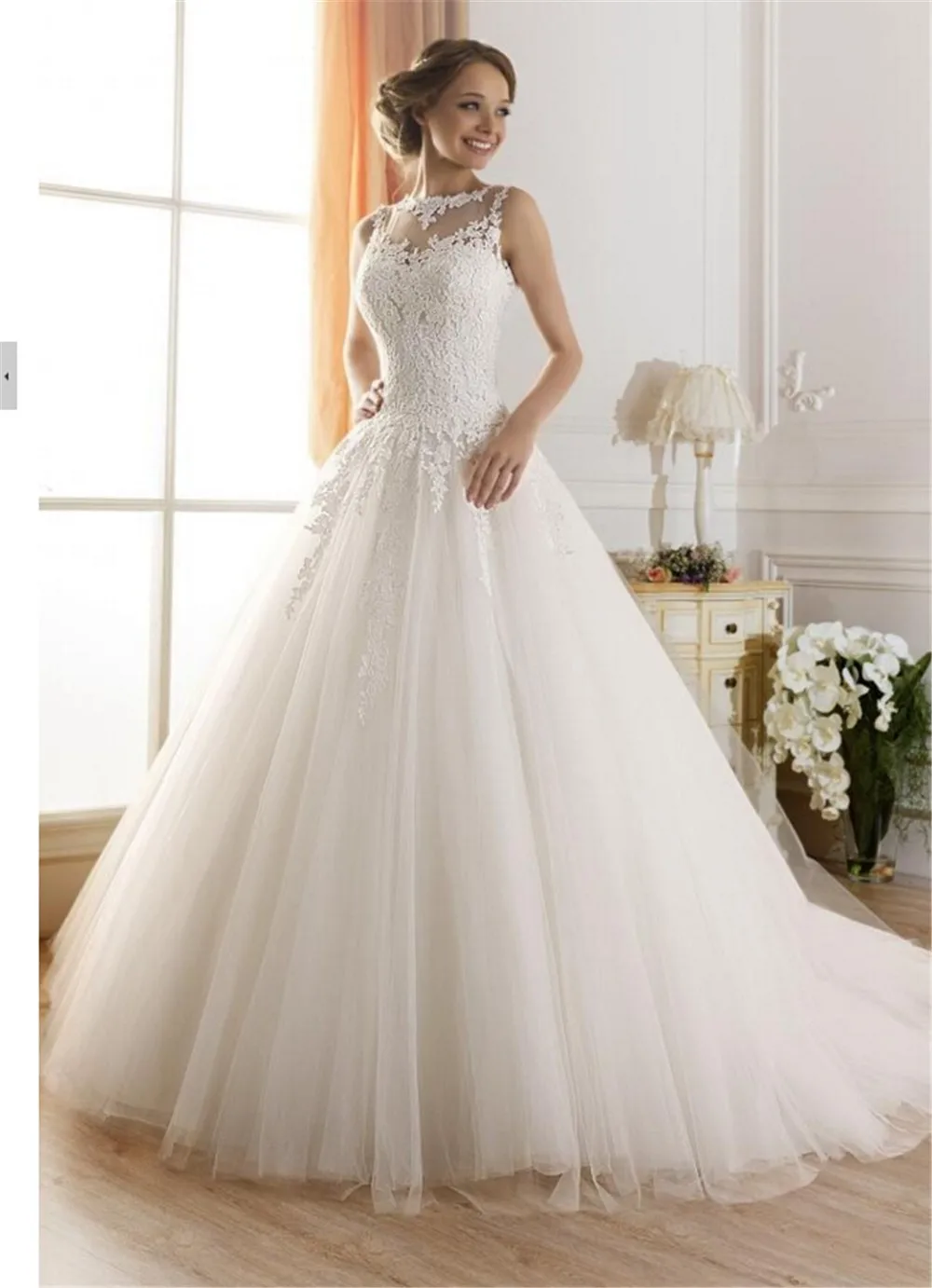 2019 hot ren Trắng Ngà A-Line Wedding Dresses cho cô dâu Váy áo choàng Cổ Điển cộng với kích thước Khách Hàng thực hiện kích thước 2- 26 W