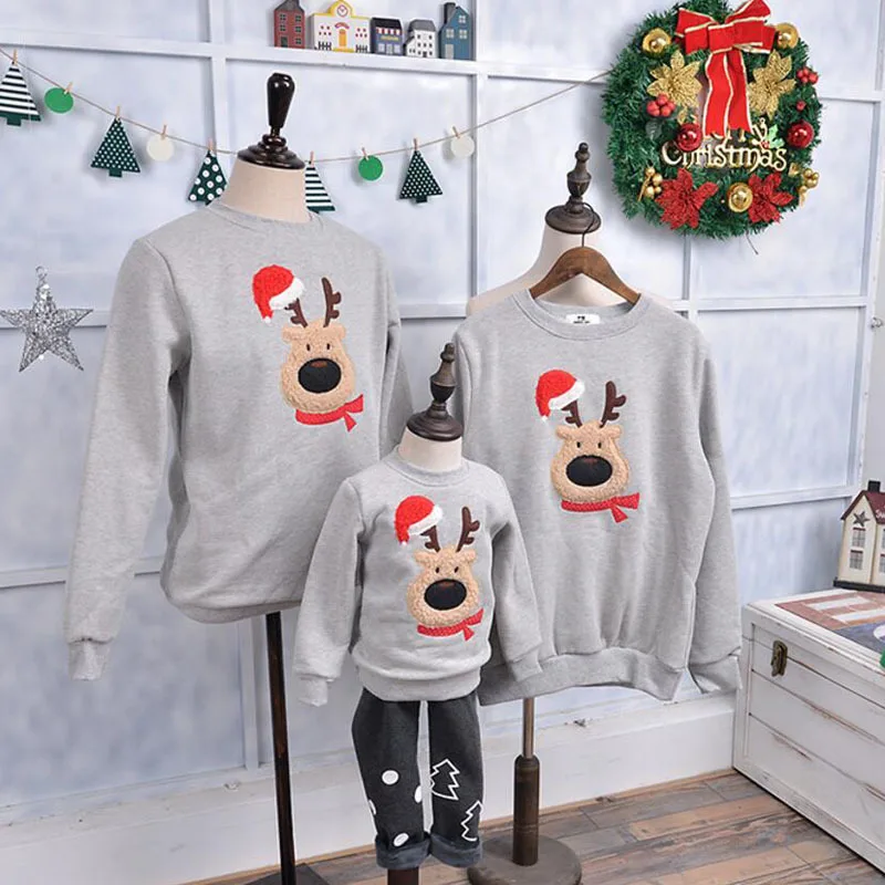 Chritmas Family Clothing Autumn Winter Sweater Christmas Deer Children Clothes Shirts Polar Fleece Warm Family Matching Outfits