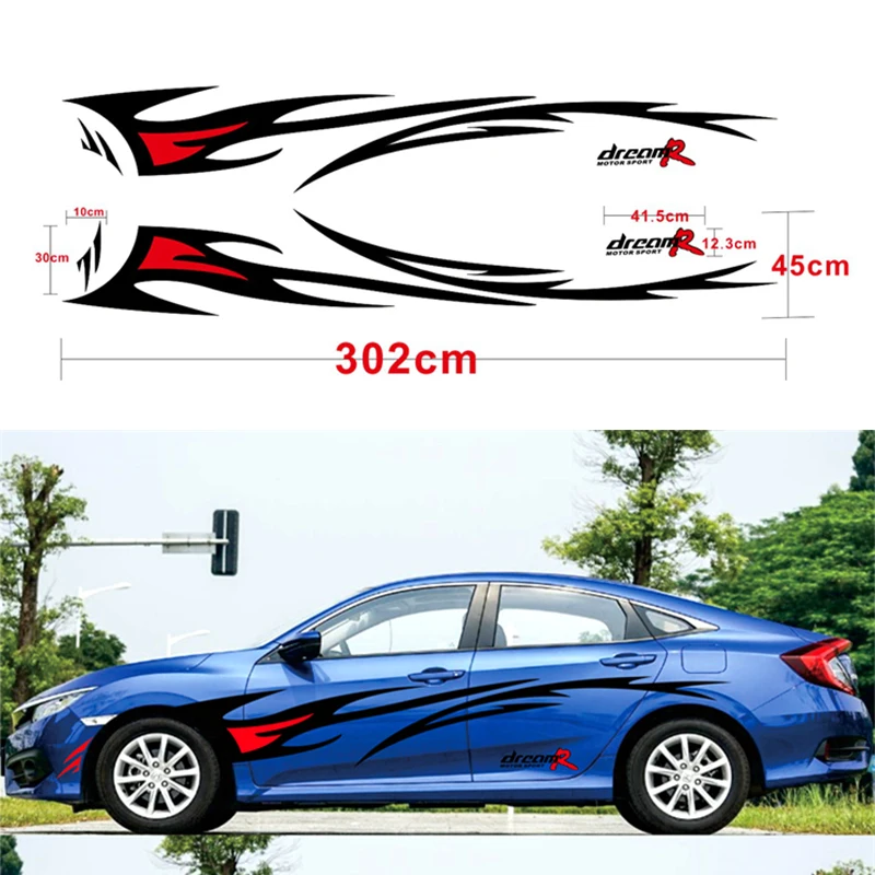 2 X Flame Graphics Car Styling BLACK & RED Color Car Sticker for Side Body Vinyl Sticker Waterproof