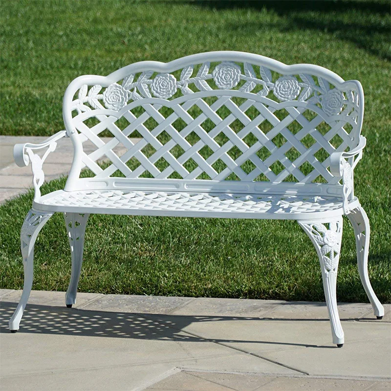 Best selling Love seater 2 person park chair all aluminum Patio benches Rose pattern street  garden chair Porch metal furniture